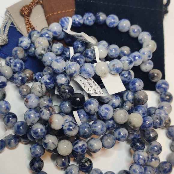 Blue Spot Jasper Stretch Bracelet 8mm round natural stone w/ felt pouch-B820 - Picture 4 of 9
